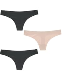 Intimates Womens Seamless Thong Panties Underwear (3Pr) Black, Nude