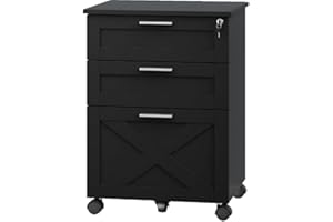 3-Drawer File Cabinet with Lock, Mobile Wood Filing Cabinet for Home Office, Under Desk Storage Organizer with Wheels, Fits L
