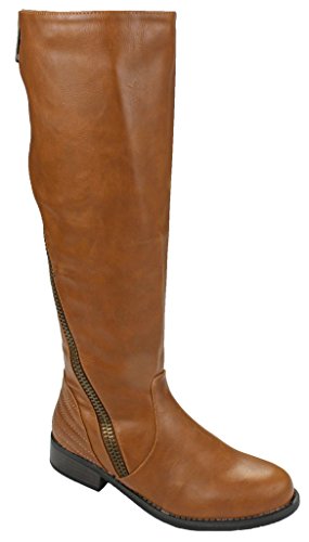 Women Pilot CHN Fashion Design Decorative Side Zip Back Quilted Motorcycle Riding Knee High Boots-6