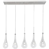 ET2 E23125-18PC Larmes Modern Blown Glass Oversized Teardrops LED Linear Pendant Ceiling Lighting, 5-Light 7.5 Watts, 17" H x