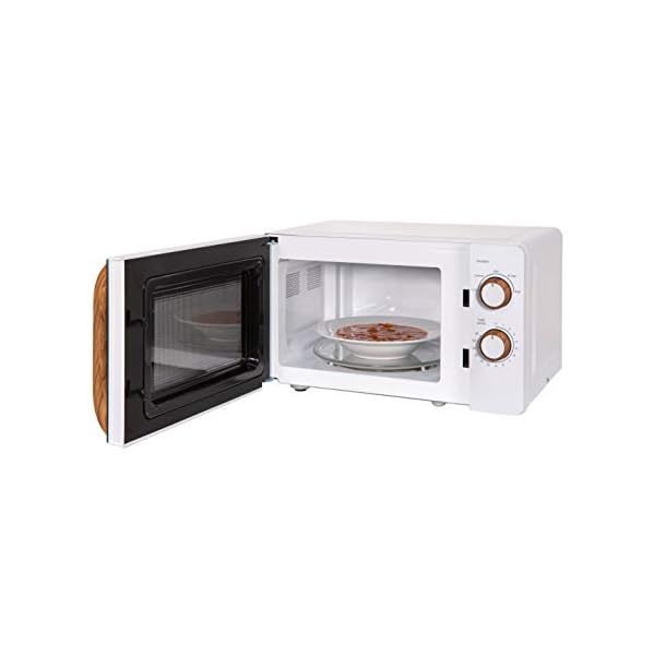Russell Hobbs RHMM713 17 L 700 W Scandi Compact White Manual Microwave with 5 Power Levels, Wood Effect Handle & Dials…