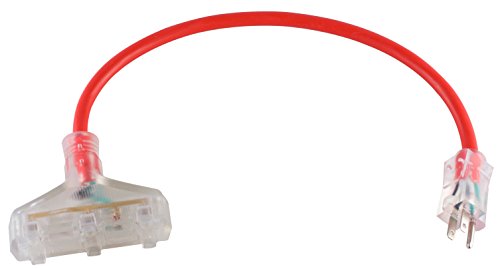 MaxWorks 80696 Heavy Duty Indoor/Outdoor Triple Tap 2 FT. Extension Cord with Lighted Female End-12 AWG/3C-ETL, Red