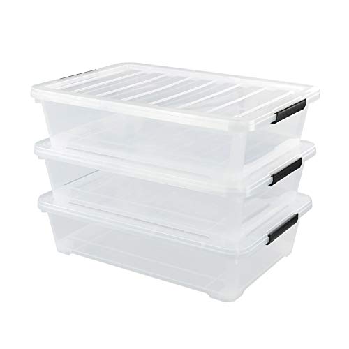Lesbin 3Pack Plastic Under bed Storage Box, Clear Latch Bin with Lid