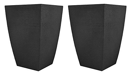 Tusco Products MSQT19BK Modern Square Garden Planter, 19-Inches Tall, Black (Pack of 2)