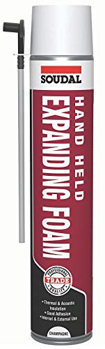 Soudal 750ml Champagne Gap Filler Expanding Foam Handheld Spray with Nozzle & Gloves (1)
