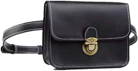 Vintage Leather Fanny Pack Waist Pack Pouch for Women Small Purse Belt Fanny Bag with Removable Belt Black