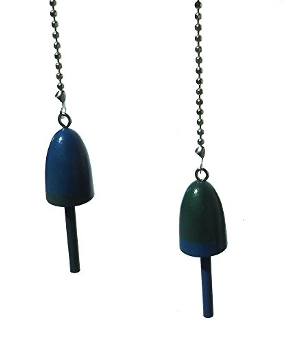 WeeZ Industries - SET OF TWO - Wooden nautical float boat water Buoy Ceiling Fan Pull light chain extender (blue & green)