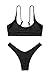 FAFOFA Woman's 2PCS Bikini Swimsuit Scoop Neck Crop Tank High Cut Thong Bottom Outfit Swimwear Black S