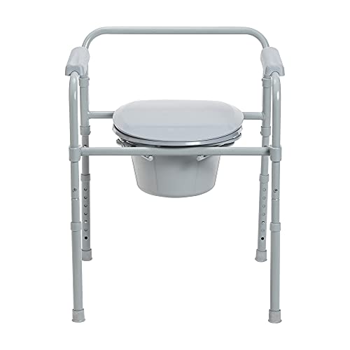 Drive Medical RTL11158KDR Folding Steel Bedside Commode Chair, Portable