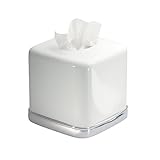 mDesign Facial Tissue Box Cover/Holder for Bathroom Vanity Countertops - White/Chrome