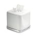 mDesign Square Metal Paper Facial Tissue Box Cover Holder for Bathroom Vanity Countertops, Bedroom Dressers, Night Stands, Home Office Desks, Tables - White/Chrome