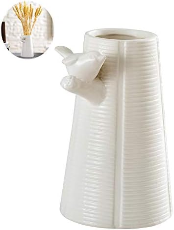 Anding White Ceramic Vase - Modern Vase - Elegant Bird Twig Art Design - Animal Decoration - Gifts for Friends and Family, Wedding, Desktop Center Vase, Perfect Home Decoration Vase (LY321-White)