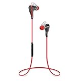 2015 Newest Bluetooth 4.0 Wireless Stereo Earbuds with Noise Cancellation Sports Earphones Headphones, Say Yes or No to pick or reject call, Support 5 Languages Voice Prompt Headsets with Voice Control Function.(Red)