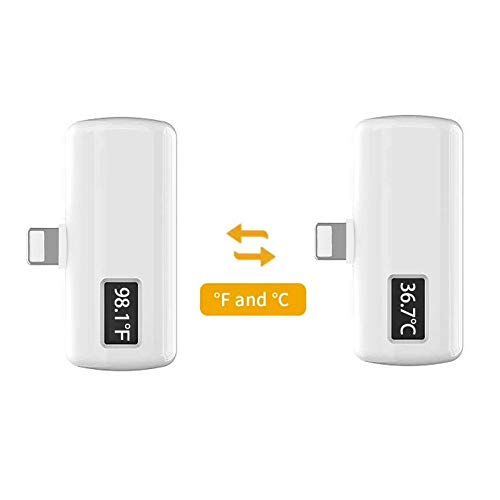 BiuBuy No-Touch Forehead Thermomètre, Infrared Thermomètre for Adult and Kids, Digital USB Type Cellphone Thermodetector, ℃ / ℉ Adjustable (White, Lightning)
