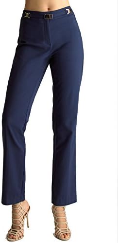 FOCUS 2000 Women's Gold Buckle Front Belt Pants - Navy - 16