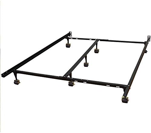 7in Queen Bed Frame Hercules Universal Heavy-Duty Metal Bed Frame | Adjustable 7-Wheeled Legs with Locking Rug Rollers So Frame and Sleep System Can Be Moved Easily and Locked into Place (Black)