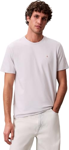 Camiseta de Manga Corta Hombre Badge de algodón, Multicolor (Bright White/Marble Gray), M