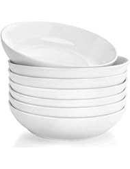 DeeCoo 7 Pack Porcelain Pasta Bowls Ceramic Salad Soup Bowl, Large Serving Bowl, Wide and Shallow, Set 8.3 Inch - 30 Ounce - for Pasta, Salad, Cereal, Soup & Microwave & Dishwasher Safe