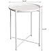 HollyHOME Round Metal Side Table, Outdoor Small Folding Accent Stand with Removable Tray, 17.72'' Portable End Table for Balconies, Gardens, Living Rooms and Bedrooms, White