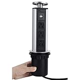 Hidden-Power Pulling Pop-up Desktop Kitchen Countertop Island Power Outlets Grommet, Surgetek Power Strip Surge Protector with 3-Socket& Dual USB Chargers