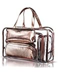 NiceEbag 5 in 1 Cosmetic Bag & Case Portable Carry on Travel Toiletry Bag Clear PVC Makeup Quart Luggage Pouch Handbag Organizer for Men and Women (Rose Gold)