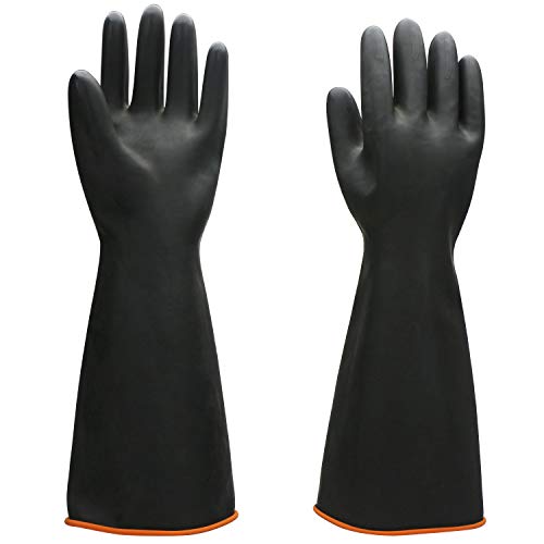 Black Latex Gloves, EnPoint 3 Pairs 17.7 Inches Heavy Duty Laboratory Chemical Latex Gloves for Long-lasting Chemical Protection Strong Acid and Alkali Resist Work Gloves