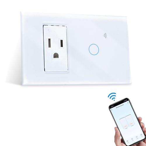 Apagador inteligente tipo 118 con panel de control táctil. Con enchufe estándar americano de tres orificios, con el control por voz de Amazon Alexa y Google Home (un interruptor)