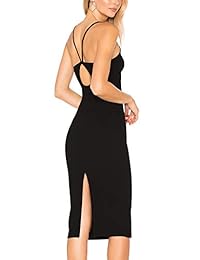 ALLY-MAGIC - Vestido largo sin mangas para mujer con espalda sexy dividida en V, cuello en V, sin espalda