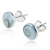 925 Sterling Silver Tiny Natural Coral, Stone, or Shell Circle Post Stud Earrings