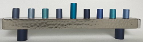 Yair Emanuel Anodized and Hammered Strip Menorah - Blue