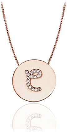 Genuine Solid 14K Pink Rose Gold and Diamond Initial Pendant/Necklace (3/4”) P-I01 (C)