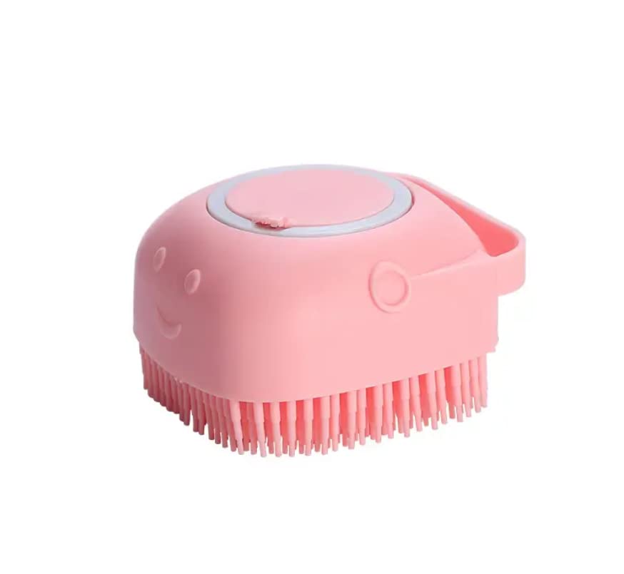 Washing Brush for Dog Cat Pet, Shampoo Dispenser Scrubber with Soft Bristles Dog Bath Grooming for Short and Long Hair Suitable for Deshedding (Pink)