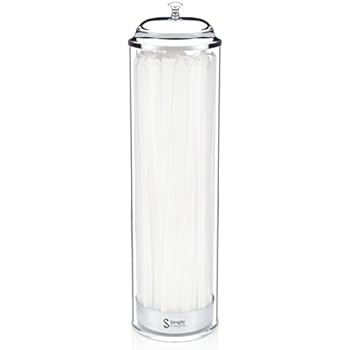 SimplyImagine Acrylic Straw Dispenser - 13 Inch Tall Drinking Straw Holder for Kitchen, Pop Up Straw Lid Dispenser for Extra Long & Jumbo Straws, Old Fashioned Retro Style