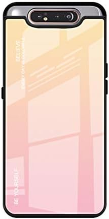 Wouier Compatible with Samsung Galaxy A80 Case,9H Transparent Tempered Glass Anti-Scratch Cover [Vertial Line] Gradient Color Case+Soft TPU Bumper Silicone Shockproof Case for Galaxy A80