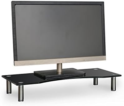 SevenFanS Monitor Stands Curved Glass Computer Risers for PC Monitors, Laptops, Computers &amp; TVs for home and office using, Height Adjustable-22" x 9.5 "-Black