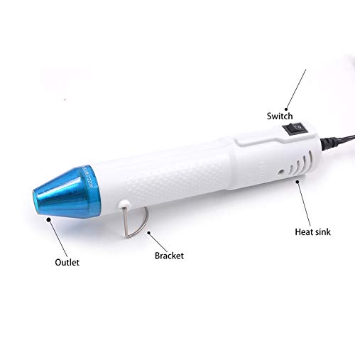 mofa Embossing Heat Gun,Hot Air Gun Tools Shrink Gun with Stand For DIY Embossing And Drying Paint Multi-Purpose Electric Heating Nozzle 130W With Heat Shrink Film,Colorful Pencil For Free(White,Blue)