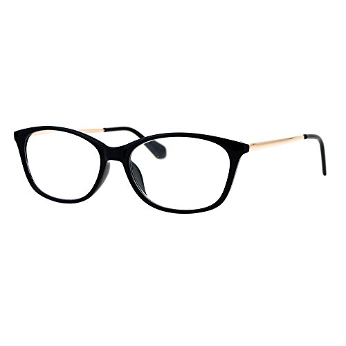 Womens Classic Mod Minimal Oval Rectangular Reading Glasses Black Gold +1.0