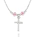 Girl's 925 Silver Necklace with Cross Pendant Made with Light Rose Swarovski Crystals, 16