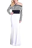 VERWIN Off Shoulder Bodycon Fishtail Women's Maxi Dress Long Sleeve Floor-Length Stripe Dress