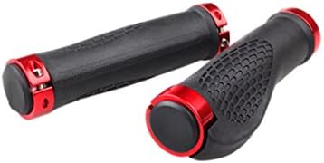 Kingshida Bicycle Handle Bar Durable Rubber Grips with Anti-slip Contoured Design and Red Double Lock Aluminum Alloy Inner Ring Clamps