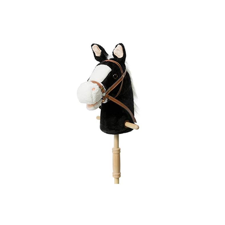 HollyHOME Outdoor Stick Horse with Wood Wheels Real Pony Neighing and Galloping Sounds Plush Toy Black 36 Inches(AA…