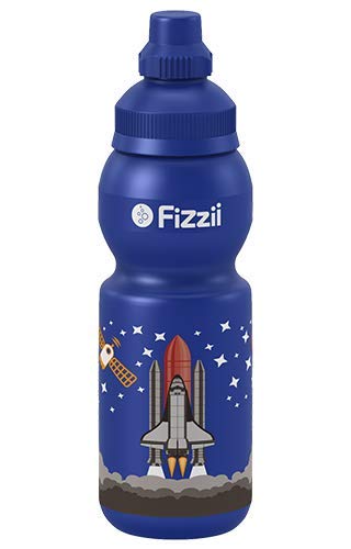 Fizzii Children's and leisure water bottle, 330 ml, (leak-proof with carbonated dioxide and non-toxic, dishwasher-safe, mini space motif)