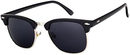 StarsDeer Polarized Clubmaster Classic Half Frame Semi-Rimless Rimmed Sunglasses (Black, grey)
