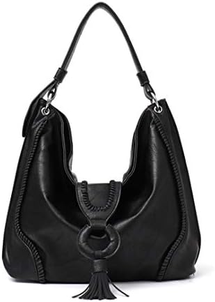 Big Vegan Leather Women Shoulder Bag Fashion Large Hobo Tote Bag for Girls Tassel Ladies Handbag Black
