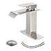 BWE Waterfall Bathroom Faucet Brushed Nickel Bathroom Faucets for Sink 1 Hole with Pop Up Drain Assembly and Supply Hose Single Handle Vanity Sink Faucet Parts Bath Lavatory Modern Mixer Tap