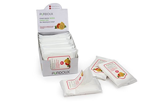 Purdoux P&Uuml;RDOUX 100% Cotton CPAP Mask Wipes with Grapefruit Lemon Scent (Box of Total 120 Wet Wipes in 12 resealable sachets, 10 Wipes per Sachet)