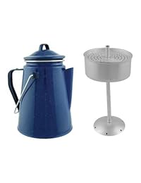 Cafetera de esmalte con colador, color azul