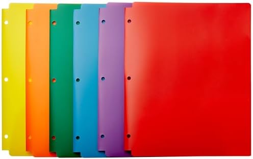 Amazon Basics Plastic 3 Hole Punch Folders with 2 Pockets, Multicolor ...