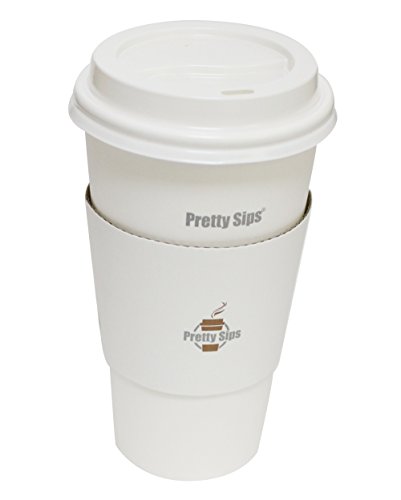 Pretty Sips Paper Hot Cups with Lids and Cup Sleeves, White (HOT16LS),Qty of 50