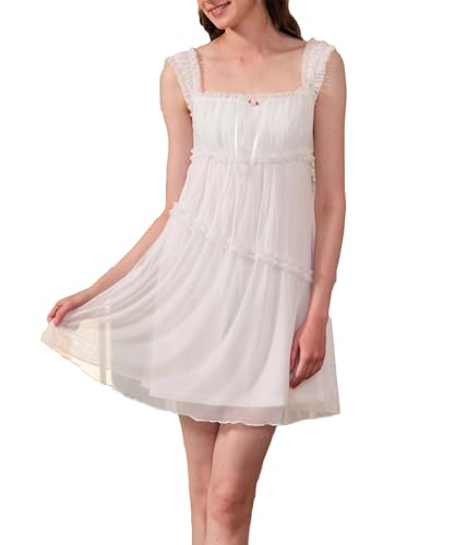 Pansleejoy Women's Victorian Nightgown Princess Nightdress with Built in Bra Babydoll Nighty Cute Mini Dress,White#2,XL at Amazon